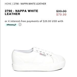 Superga 2790 Nappa White Leather Platform Sneakers. US 7.5, EU 38. 1.5inch heel.